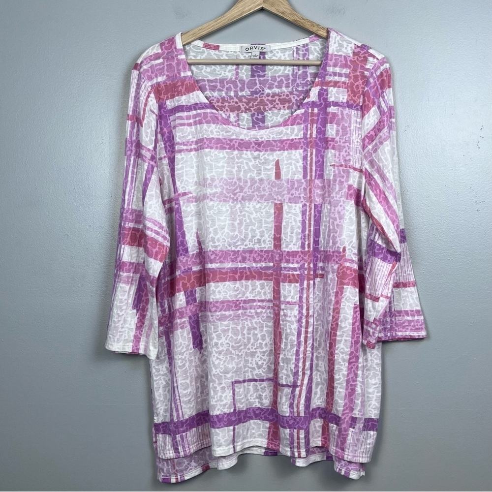 Orvis Women's Abstract Geometric 3/4 Sleeve Sheer Tunic Size L; Lightweight